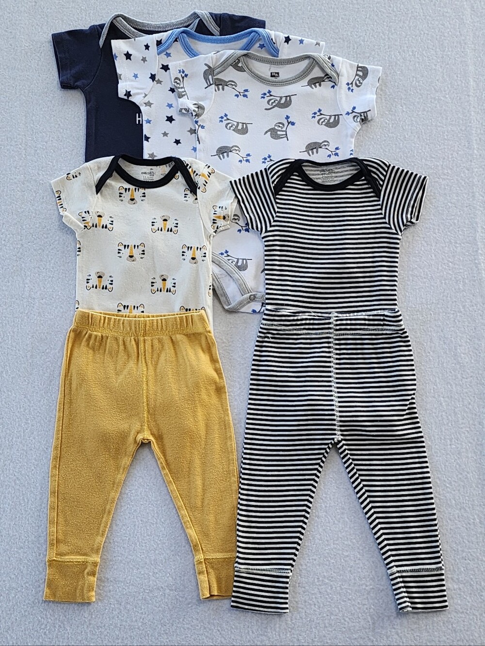 Baby Boy Clothes Bundle 6-9M 7 Pc Onesies Brand HB Outfit Set Sloth Tiger
